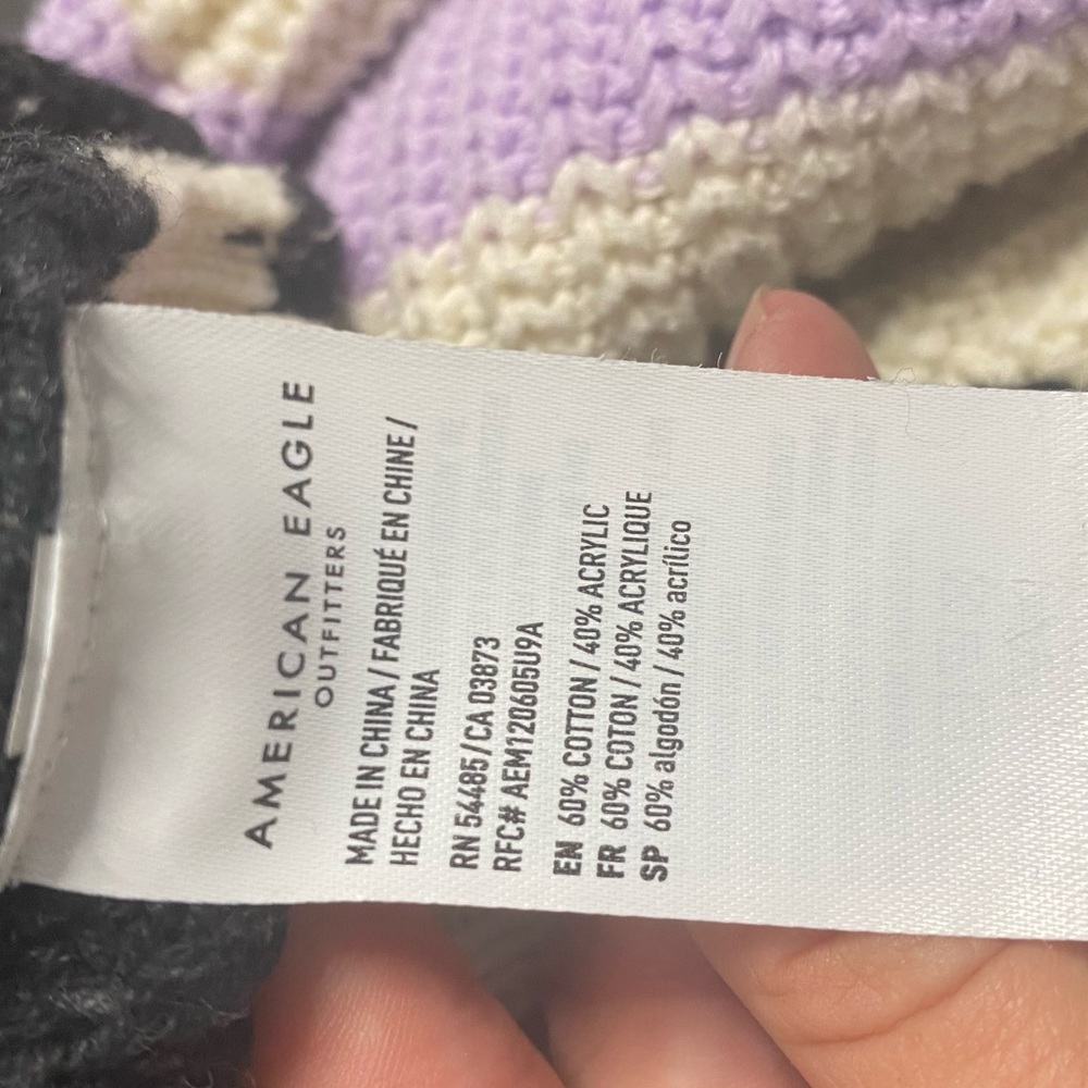 American Eagle striped knit crew neck cropped sweater black white purple - Picture 6 of 7